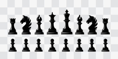 Chess piece icons. Board game. Black silhouettes. clipart