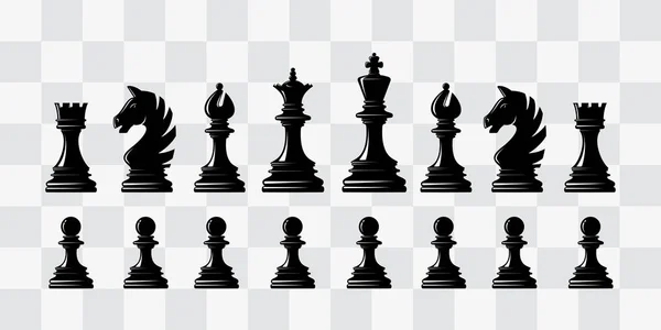 Chess piece ikony. Gra planszowa. Czarne sylwetki. — Wektor stockowy