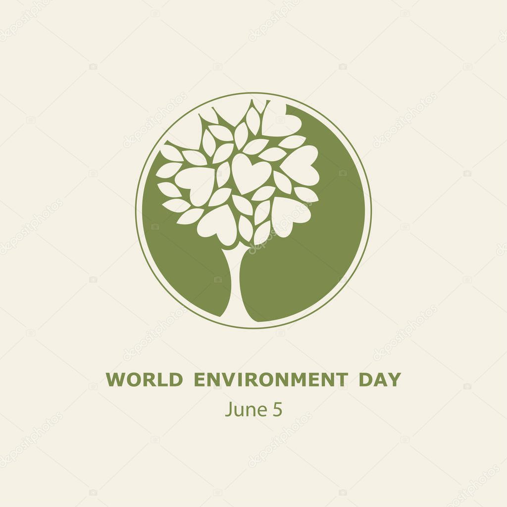 Tree icon. Ecology theme template with lettering. Vector illustration.