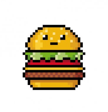 Piksel sanat tarzında sevimli hamburger.