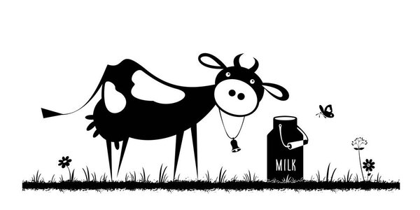Cow and milk can. Milk. Vector illustration.