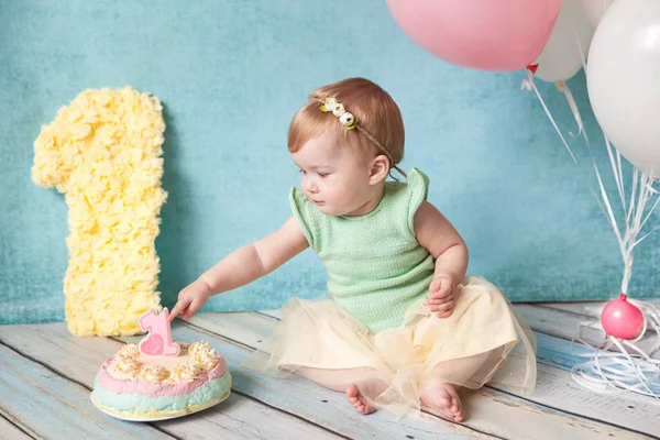First birthday party. Cute little girl