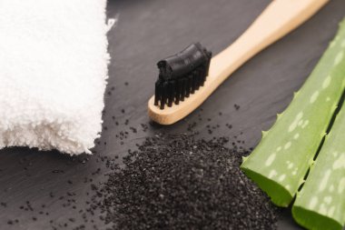 Aloe vera ile siyah kömür diş macunu ile diş fırçası