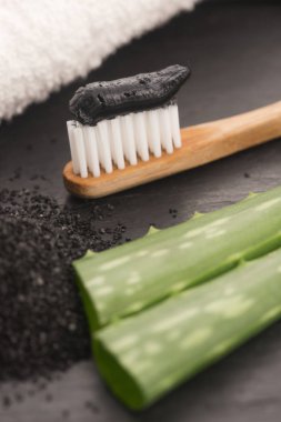 Aloe vera ile siyah kömür diş macunu ile diş fırçası