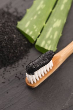Aloe vera ile siyah kömür diş macunu ile diş fırçası