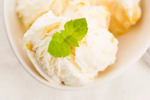 Gelato Alla Vaniglia Con Menta Ciotola Prodotto Biologico — Foto Stock