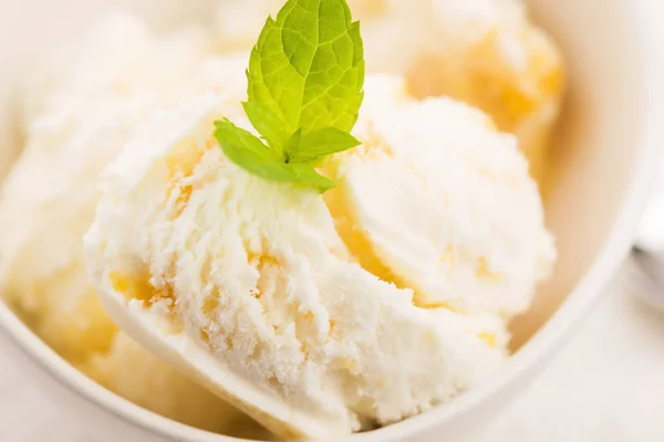 Vanilla Ice Cream Mint Bowl Organic Product — Stock Photo, Image