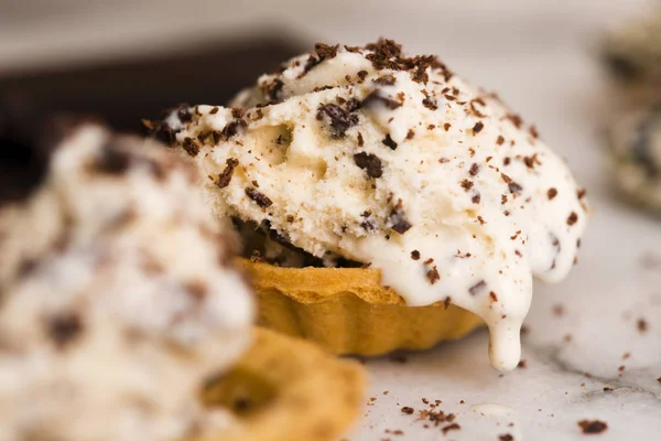 Vanilleeis Mit Schokoladenchips Straciatella Frisch Sorbet — Stockfoto