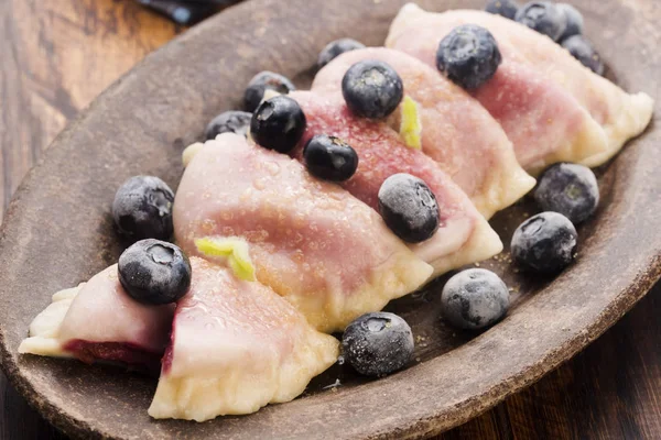 Boulettes Bleuets Pierogi Sur Assiette — Photo