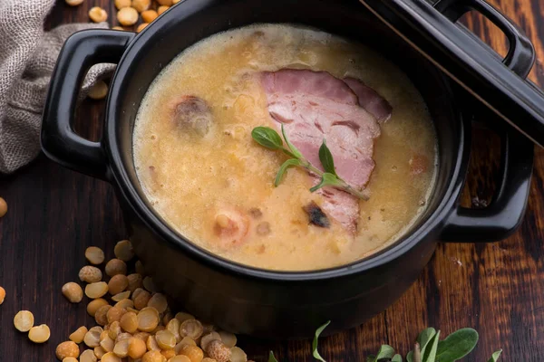 Pea soup with smoked ribs — Stock Image Pea Soup Smoked Ribs Royalty Free Stock Photos