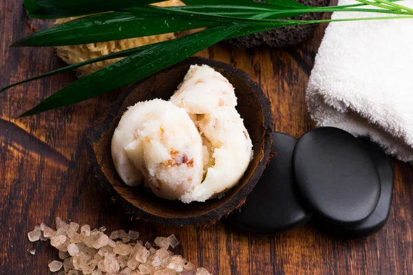 Exfoliante Corporal Sal Marina Cosmética Casera Para Cuidado Del Spa — Foto de Stock