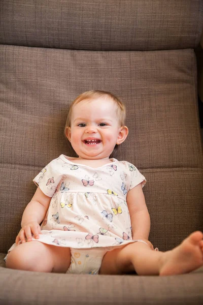 Portrait Little Funny Laughing Baby Girl — Stock Photo, Image