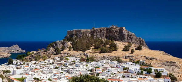 Luftaufnahme Der Antiken Akropolis Und Der Modernen Stadt Lindos Rhodos — Stockfoto