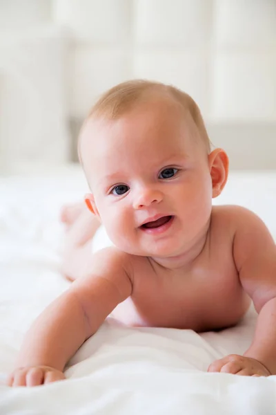 Portrait Cute Baby Girl Lying Belly — Stock Photo, Image