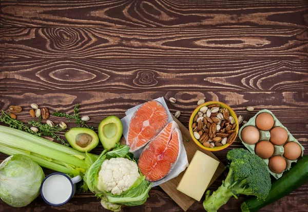 Keto Låg Kolhydrater Diet Koncept Uppsättning Produkter Hälsosam Balanserad Mat — Stockfoto