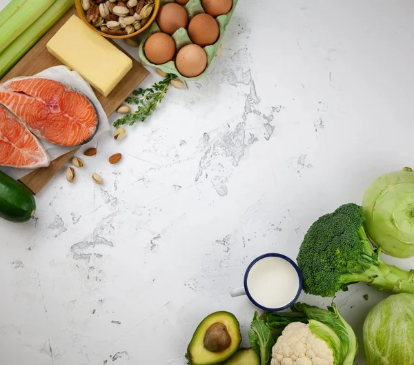 Flexitarisk Kost Keto Diet Uppsättning Produkter Hälsosam Mat Vit Bakgrund — Stockfoto