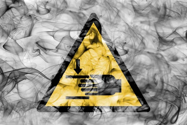 Segnale Pericolo Lesioni Alla Mano Segnale Pericolo Triangolare Sfondo Fumo — Foto Stock