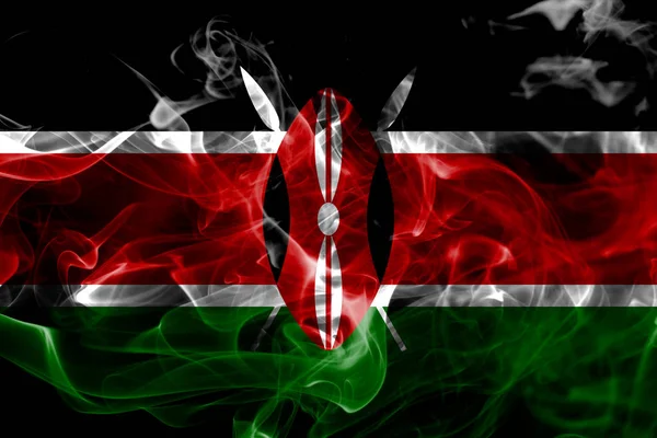 在黑色背景上的肯尼亚烟雾旗 — 图库照片