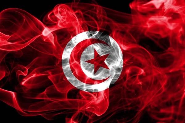 Tunisien Rök Flagga Svart Bakgrund — Stockfoto