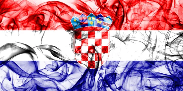 Vlajka Chorvatska Kouře Bílém Pozadí — Stock fotografie