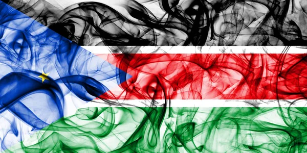 Vlajka Jižního Súdánu Kouře Bílém Pozadí — Stock fotografie