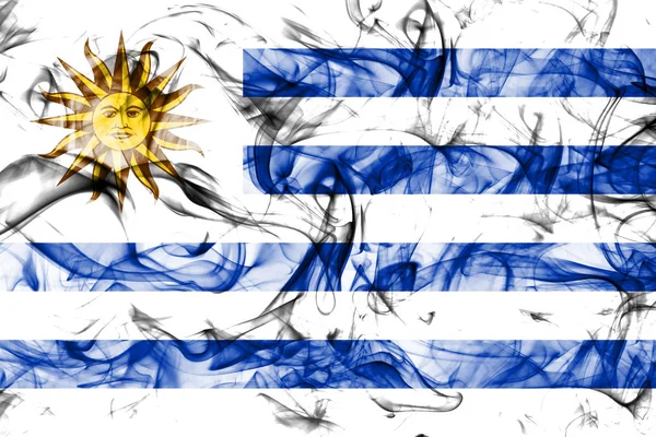Σημαία Της Ουρουγουάης Καπνού Λευκό Φόντο — Φωτογραφία Αρχείου
