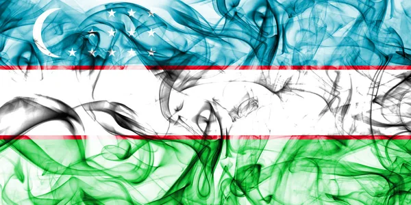 Bandeira Fumaça Usbequistão Fundo Branco — Fotografia de Stock