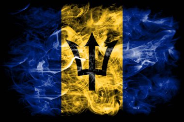 Siyah bir arka plan üzerinde duman Barbados bayrağı 