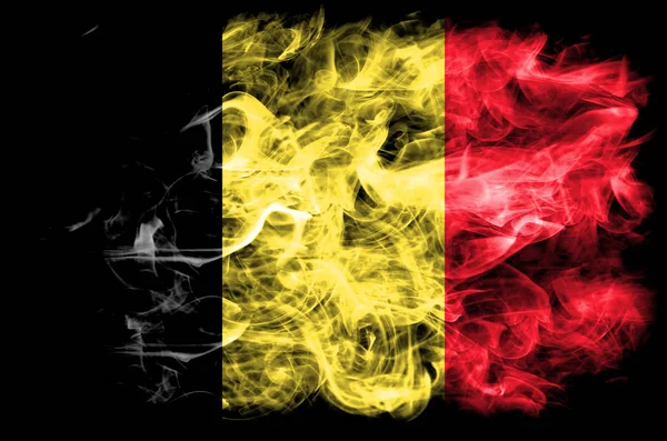 Flaga Belgii Dymu Czarnym Tle — Zdjęcie stockowe