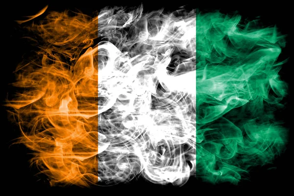 Cote Ivoire Smoke Flag Black Background — стоковое фото