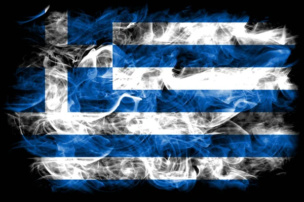 Grécia Fumaça Bandeira Fundo Preto — Fotografia de Stock