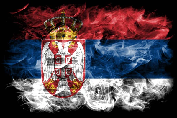 Vlajka Srbska Kouře Černém Pozadí — Stock fotografie