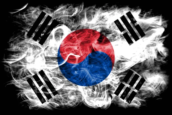 Coreia Sul Fumaça Bandeira Fundo Preto — Fotografia de Stock