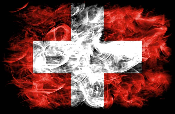 Σημαία Ελβετίας Καπνού Μαύρο Φόντο — Φωτογραφία Αρχείου