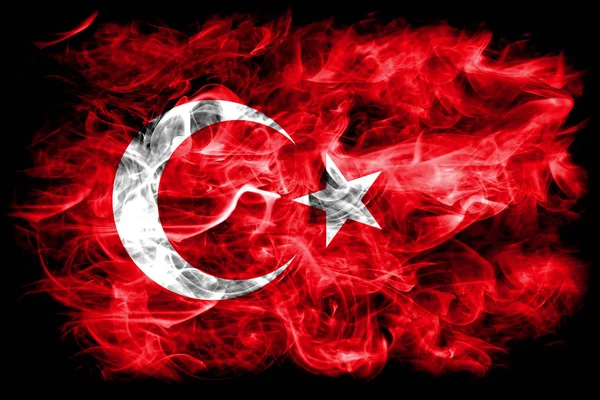 Flaga Turcja Dymu Czarnym Tle — Zdjęcie stockowe