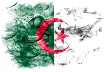 Cezayir duman bayrak beyaz bir arka plan üzerinde 
