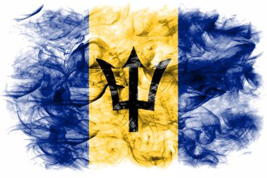 Beyaz bir arka plan üzerinde duman Barbados Bayrağı 