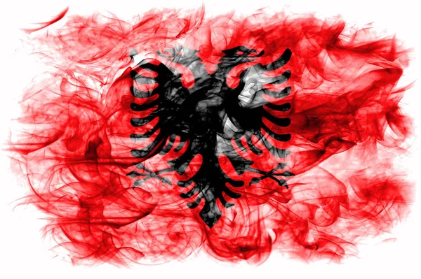 Bandera Humo Albania Sobre Fondo Blanco —  Fotos de Stock