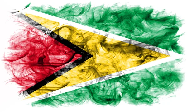 白い背景の上の煙のガイアナの国旗 — ストック写真