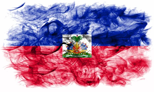 Bandeira Fumaça Haiti Fundo Branco — Fotografia de Stock