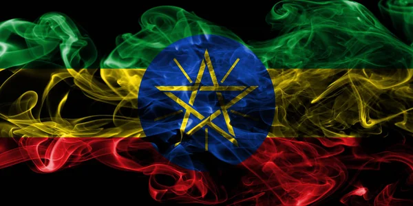 Etiópia Füst Zászló Egy Fekete Háttér — Stock Fotó