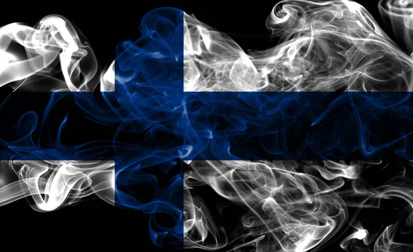 Finnország Füst Zászló Egy Fekete Háttér — Stock Fotó