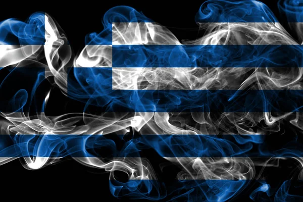 Grèce Drapeau Fumée Sur Fond Noir — Photo