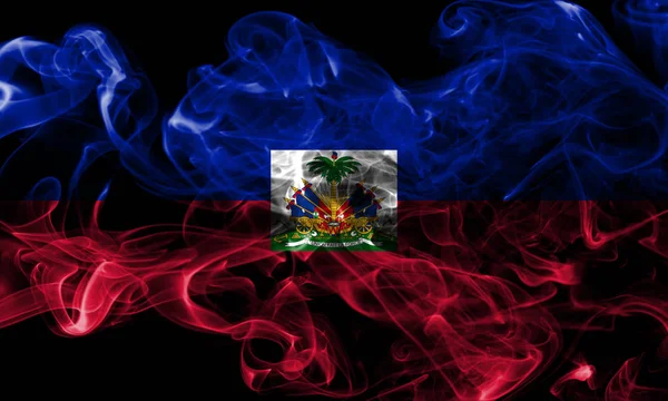 Haiti Fumaça Bandeira Fundo Preto — Fotografia de Stock