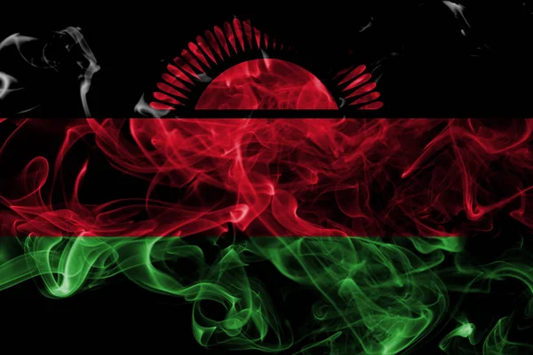 Vlajka Malawi Kouře Černém Pozadí — Stock fotografie