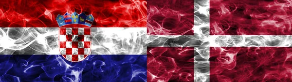 Chorvatsko Dánsko Kouřit Vlajka Čtvrtfinále Mistrovství Světa Fotbale 2018 Moskva — Stock fotografie