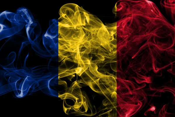 Flaga Rumunii Dymu Czarnym Tle — Zdjęcie stockowe