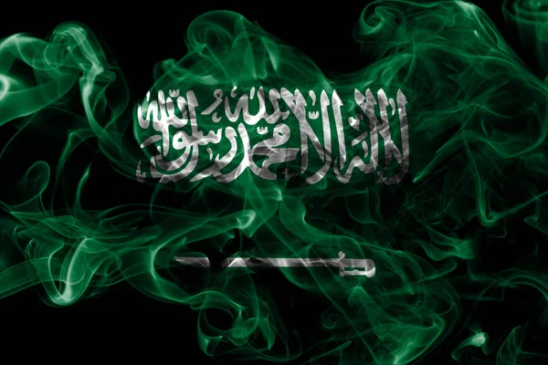 Saudi Arabien Røg Flag Sort Baggrund - Stock-foto