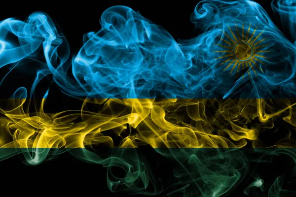 Ruandas Rauchfahne Auf Schwarzem Hintergrund — Stockfoto