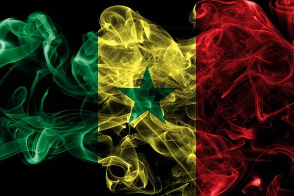 Szenegál Füst Zászló Egy Fekete Háttér — Stock Fotó